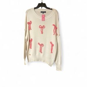Simply Southern Cream Sweater with Pink Bow Accents